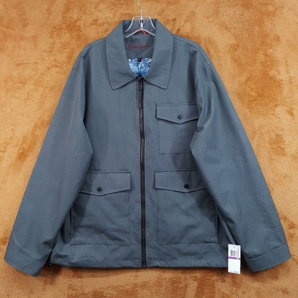 ROBERT GRAHAM Jacket Mens XXL Grey Zip Up Utility Pockets Lined $198